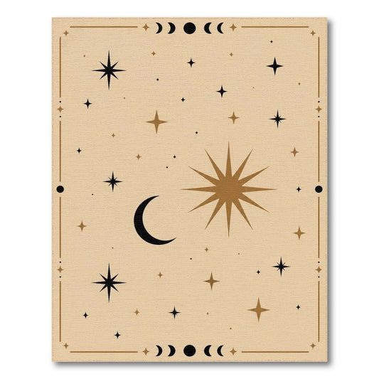 Celestial Beige Moon Phase Boho Area Rug