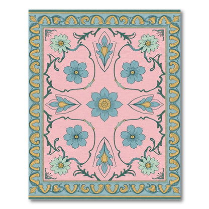 Pink Blue Floral Art Nouveau Border Rug