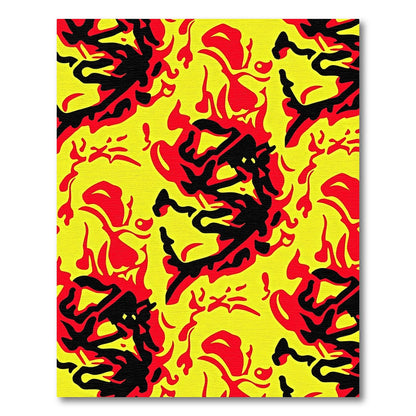 Bold Yellow Red Black Abstract Flames Rug