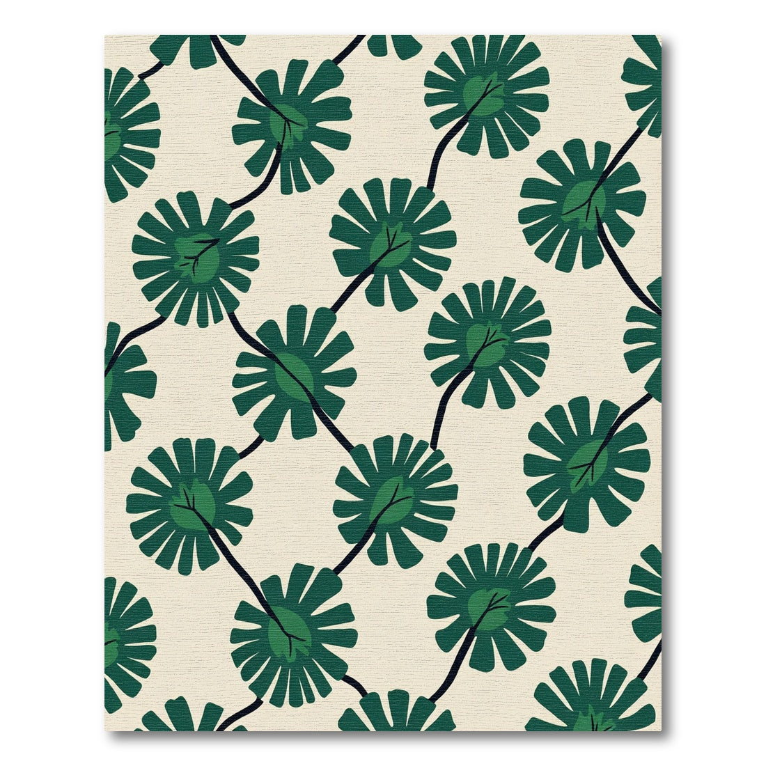 Leafy Green Flowers On Cream Background Rug