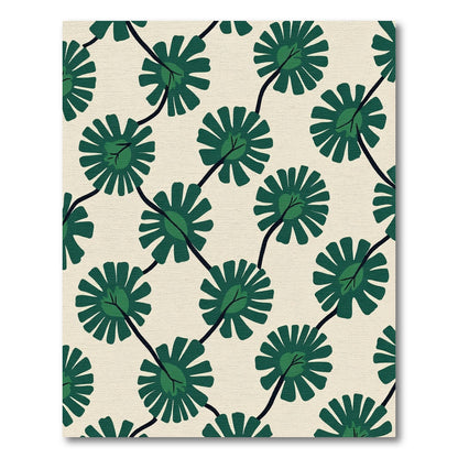 Leafy Green Flowers On Cream Background Rug