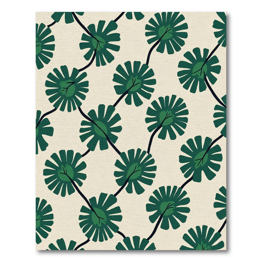 Leafy Green Flowers On Cream Background Rug