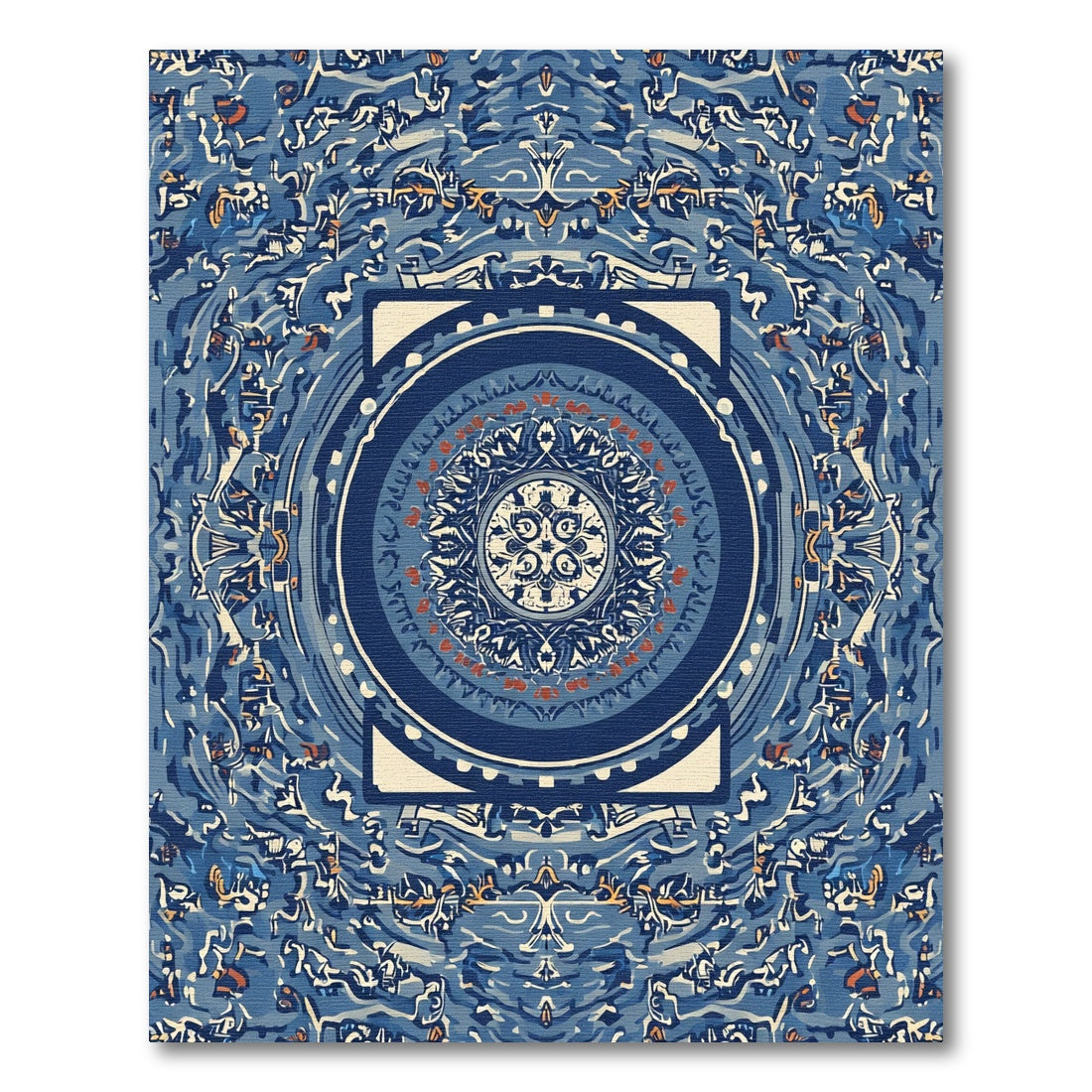 Deep Blue Intricate Mandala Medallion Rug