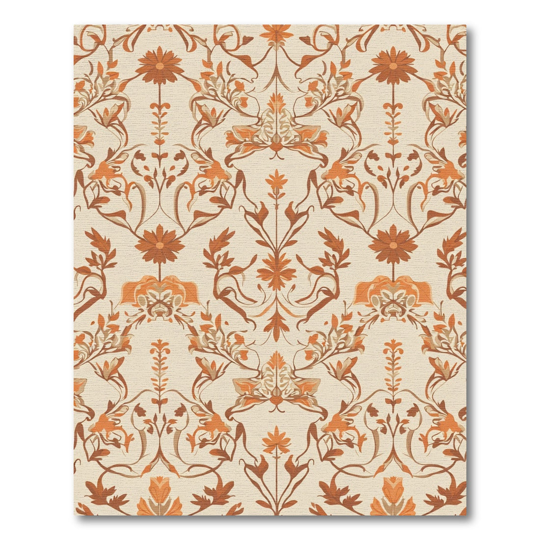 Terracotta Floral Symmetry Damask Rug