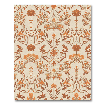 Terracotta Floral Symmetry Damask Rug