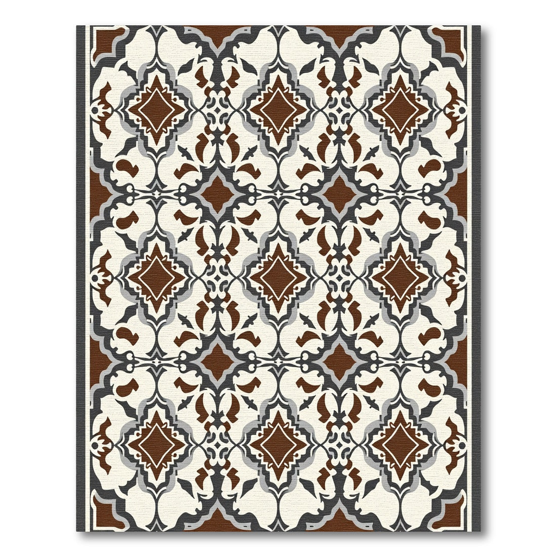 Brown White Gray Arabesque Floral Rug