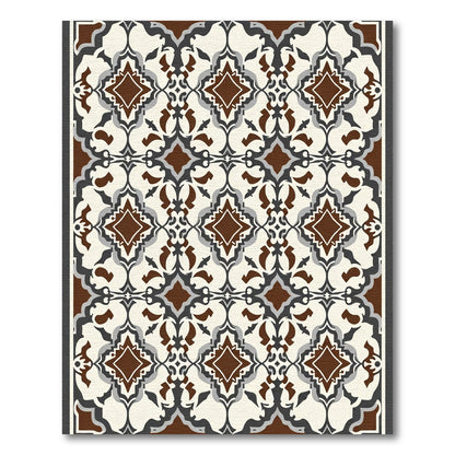 Brown White Gray Arabesque Floral Rug