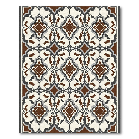 Brown White Gray Arabesque Floral Rug