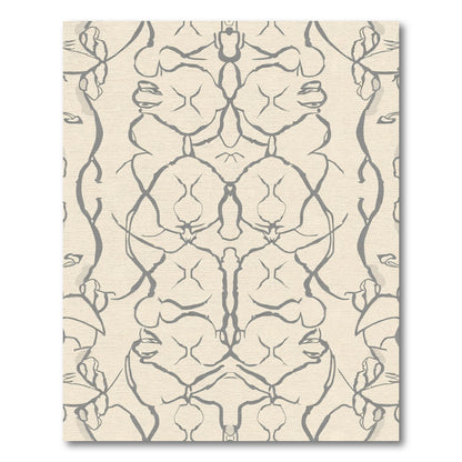 Cream and Gray Abstract Organic Brushstroke Rug