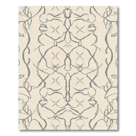 Cream and Gray Abstract Organic Brushstroke Rug