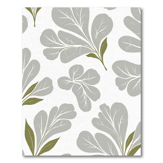 Soft Gray Botanical Leaf Arrangement Rug