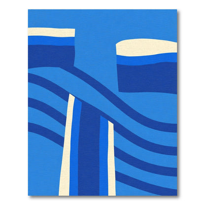 Modern Blue Cream Abstract Wave Rug