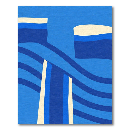 Modern Blue Cream Abstract Wave Rug