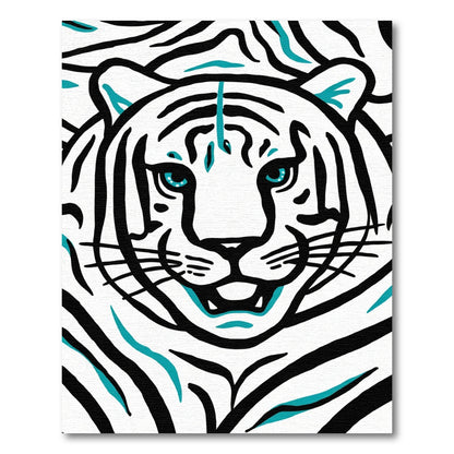 Bold Teal Stripe Tiger Face Rug