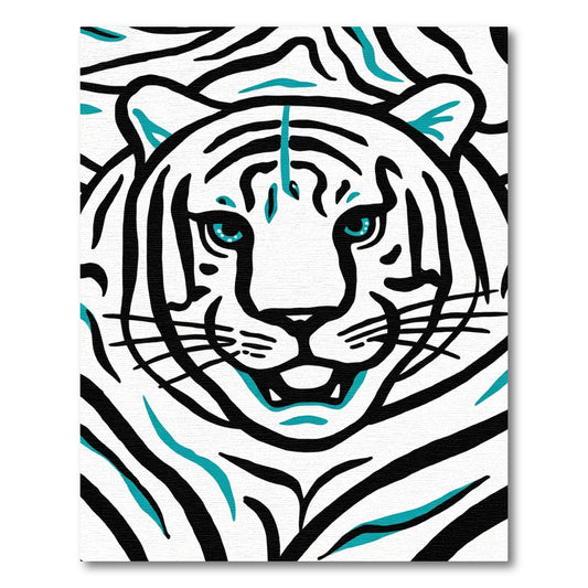 Bold Teal Stripe Tiger Face Rug
