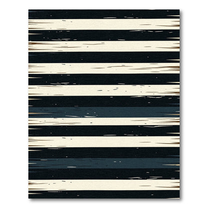 Distressed Black Cream Horizontal Stripe Rug