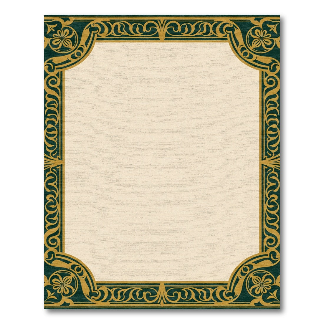 Dark Emerald Gold Floral Scroll Border Rug