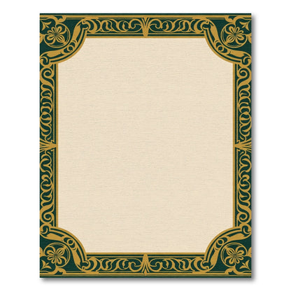 Dark Emerald Gold Floral Scroll Border Rug