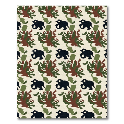 Brown Green Black Silhouette Animal Camo Rug