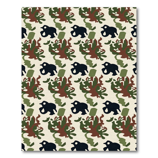 Brown Green Black Silhouette Animal Camo Rug