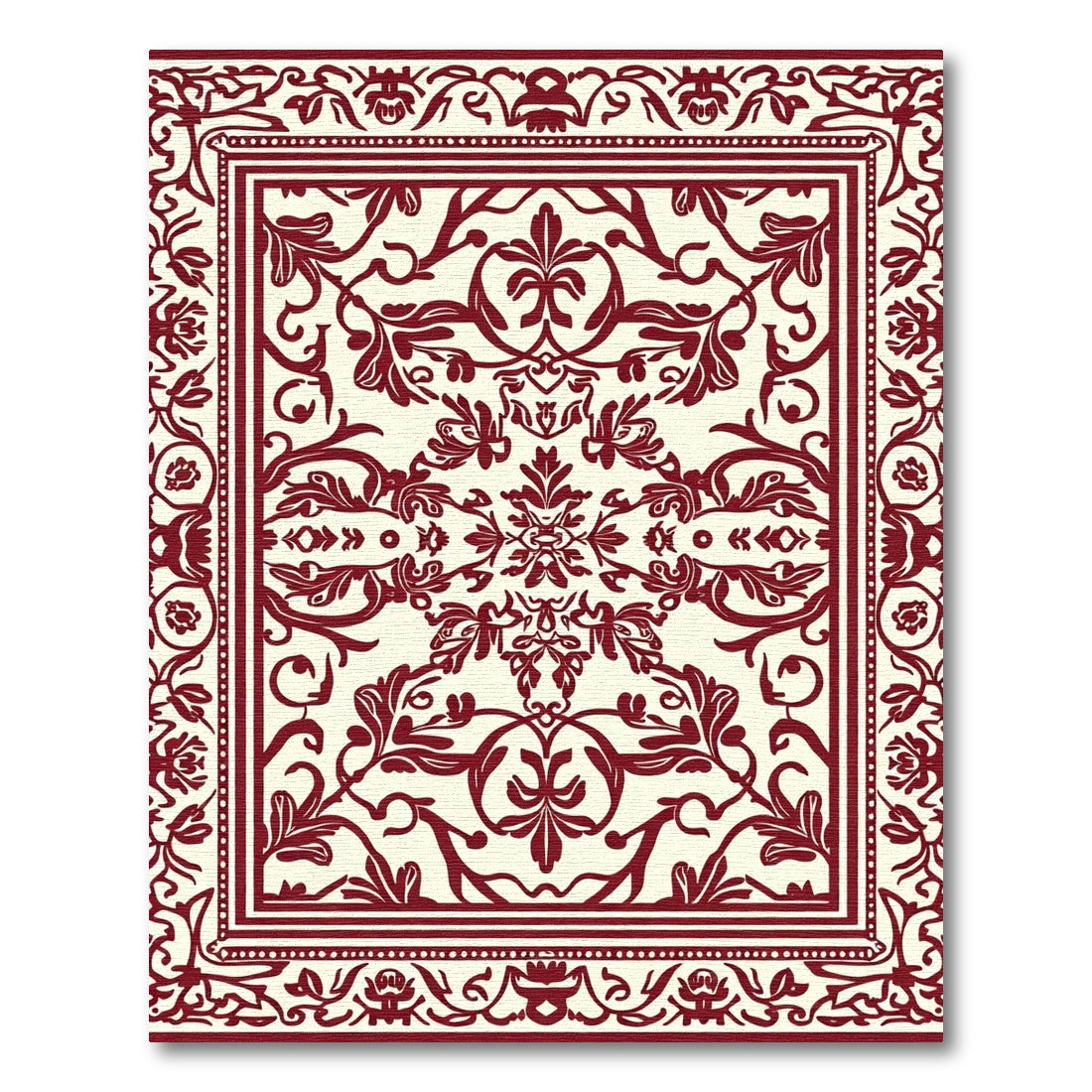 Deep Crimson Floral Baroque Rug