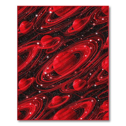 Red Cosmic Planets Washable Area Rug