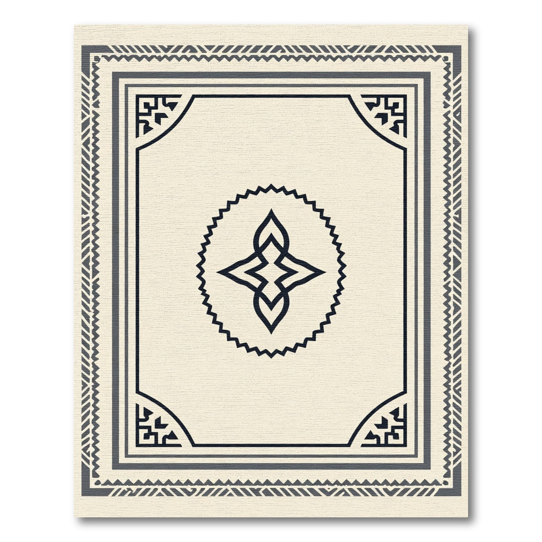 Cream Black Geometric Tribal Medallion Rug