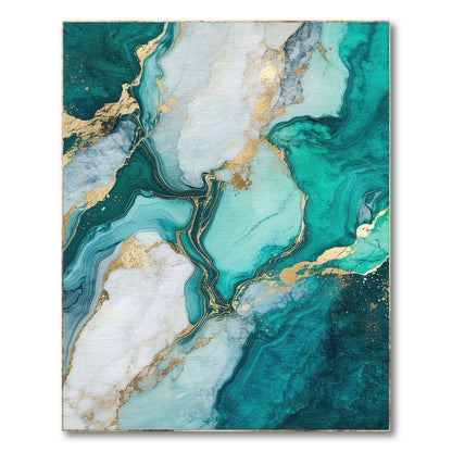 Teal Gold Veined Marble Rug