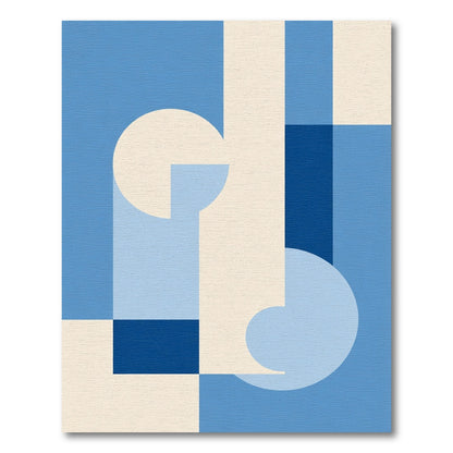 Modern Geometric Abstract Blue Cream Rug