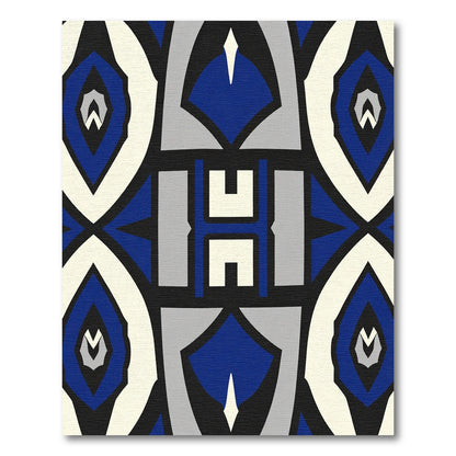 Bold Blue White Geometric Symmetry Rug
