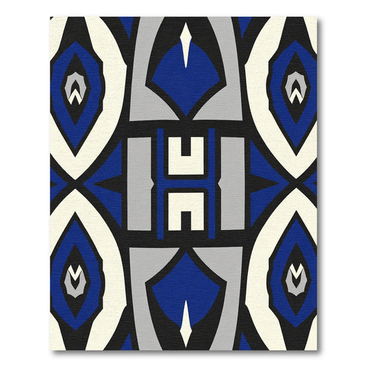 Bold Blue White Geometric Symmetry Rug