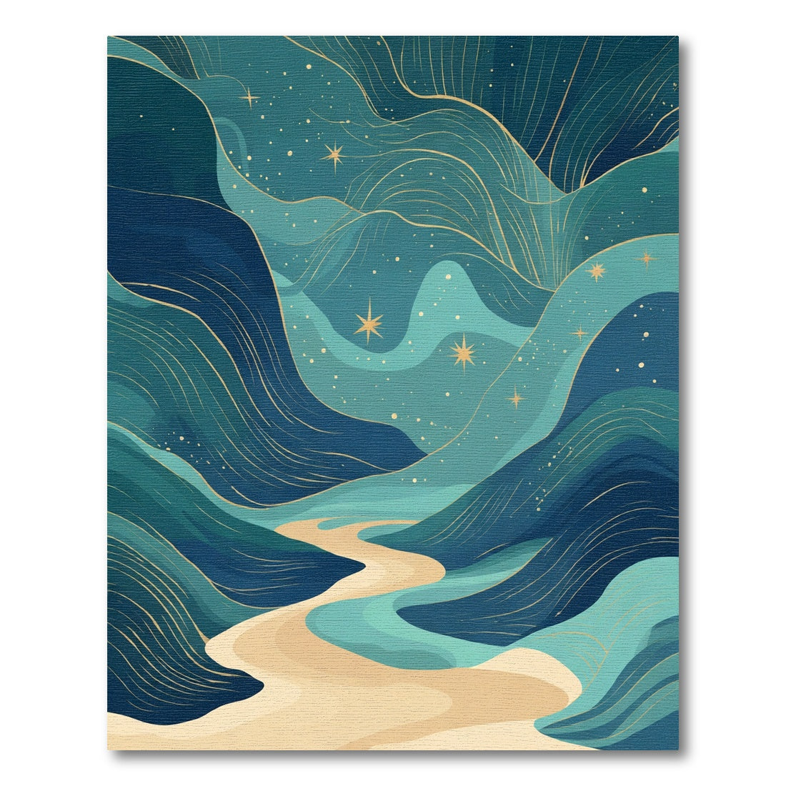 Celestial Blue Winding River Landscape Rug