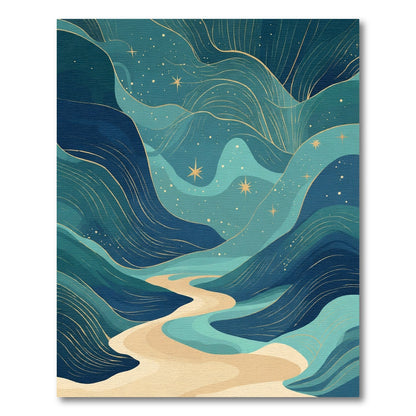 Celestial Blue Winding River Landscape Rug