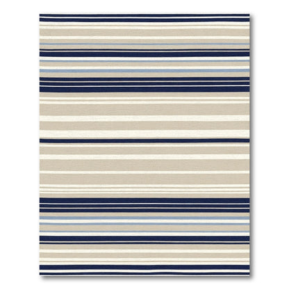 Navy Beige Blue Stripe Contemporary Rug