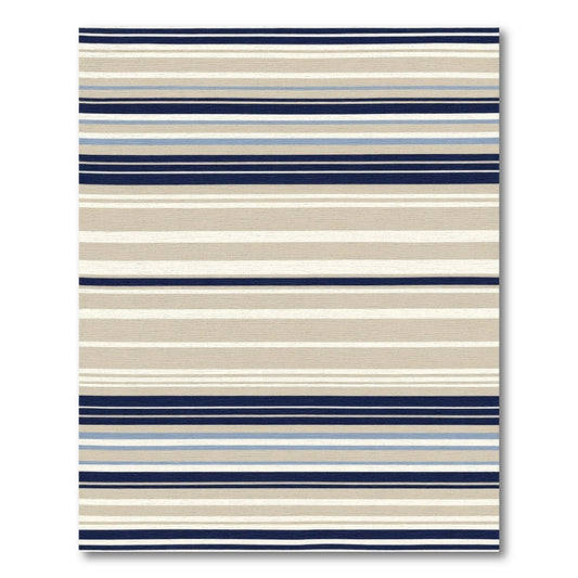 Navy Beige Blue Stripe Contemporary Rug