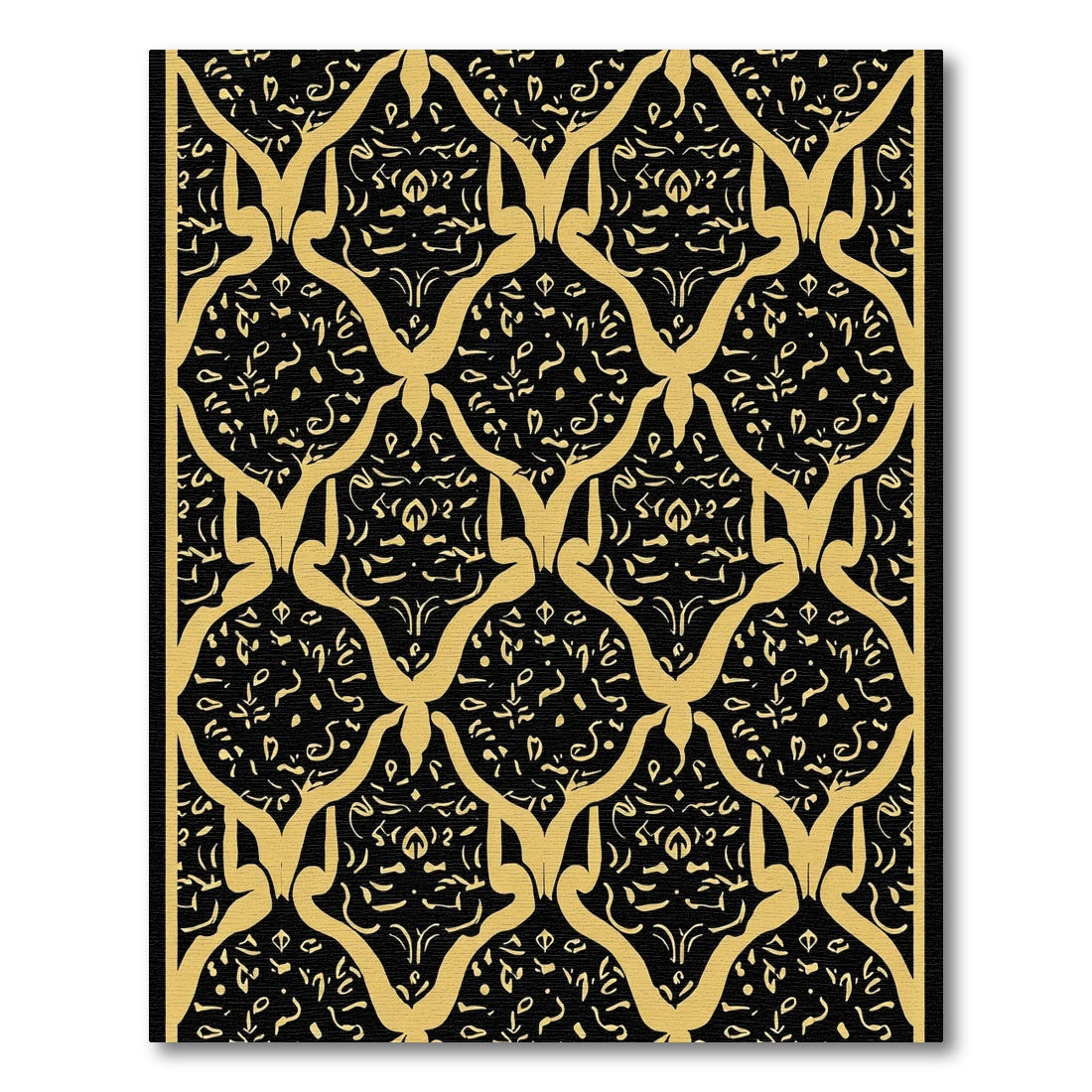 Gold Arabesque Black Lattice Rug