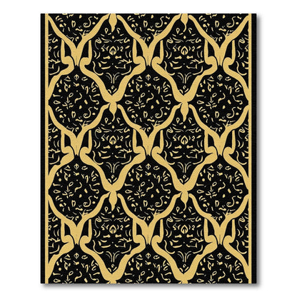 Gold Arabesque Black Lattice Rug