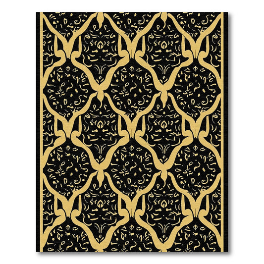 Gold Arabesque Black Lattice Rug