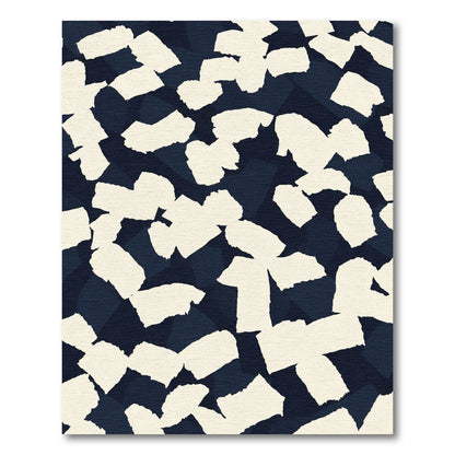 Abstract Cream Brushstrokes Navy Background Rug