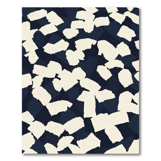 Abstract Cream Brushstrokes Navy Background Rug
