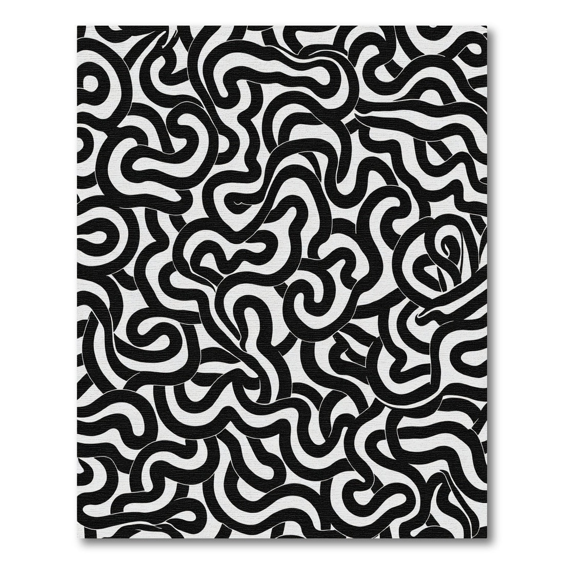 Bold Black And White Organic Swirl Rug