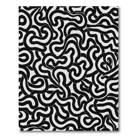 Bold Black And White Organic Swirl Rug