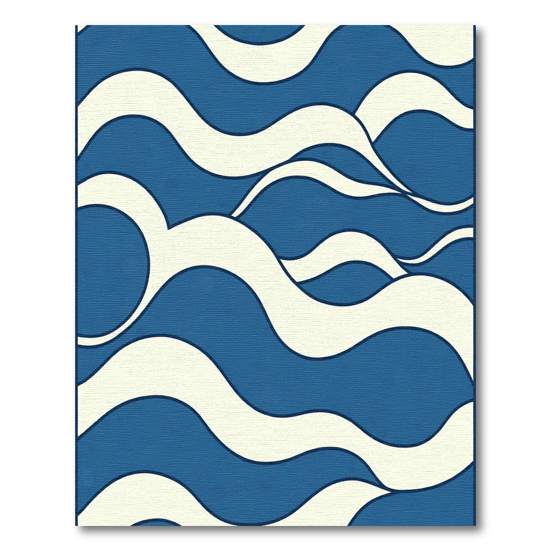 Deep Blue Cream Wavy Abstract Rug