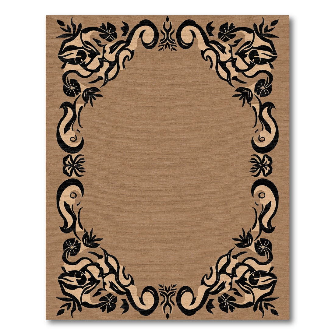 Dark Brown Floral Scrollwork Frame Rug