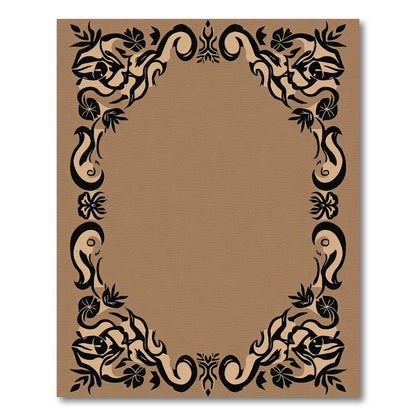 Dark Brown Floral Scrollwork Frame Rug