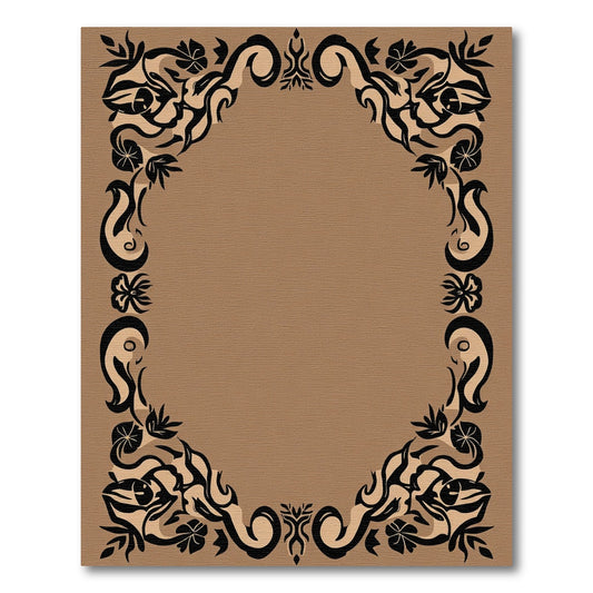 Dark Brown Floral Scrollwork Frame Rug