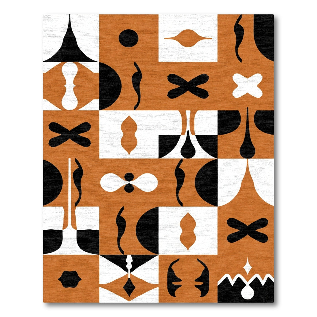 Modern Abstract Ochre Black White Shapes Rug
