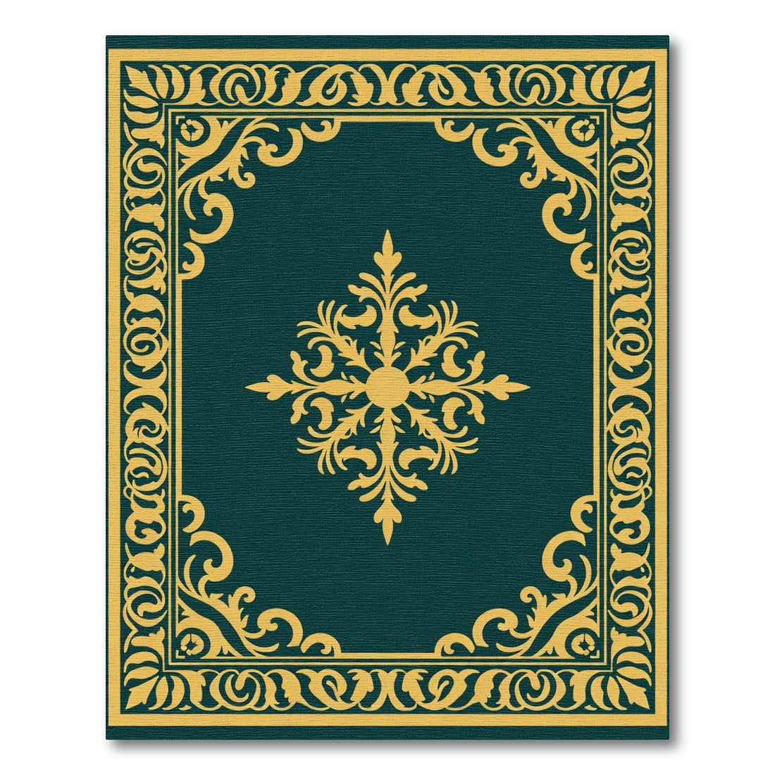 Deep Teal Golden Scroll Floral Medallion Rug