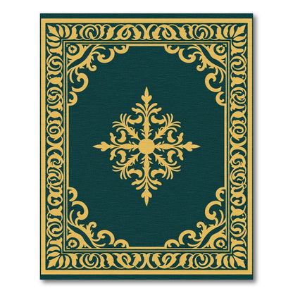 Deep Teal Golden Scroll Floral Medallion Rug