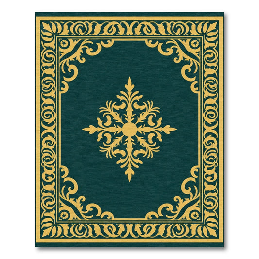 Deep Teal Golden Scroll Floral Medallion Rug